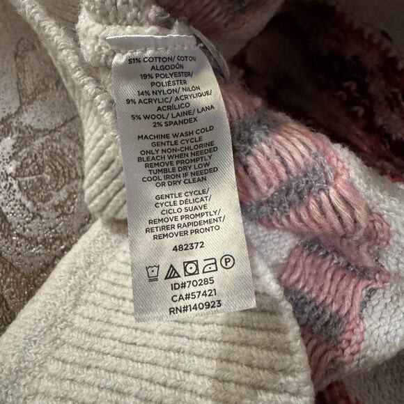 Loft Cozy Sweater Fair Isle Cottage Cotton Wool Blend Oatmeal Pink Burgundy READ - Picture 6 of 9